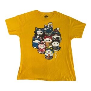 Naruto Nyaruto Cat Graphic T-Shirt Mens Large Yellow Anime Manga Mad‎ Engine Tee